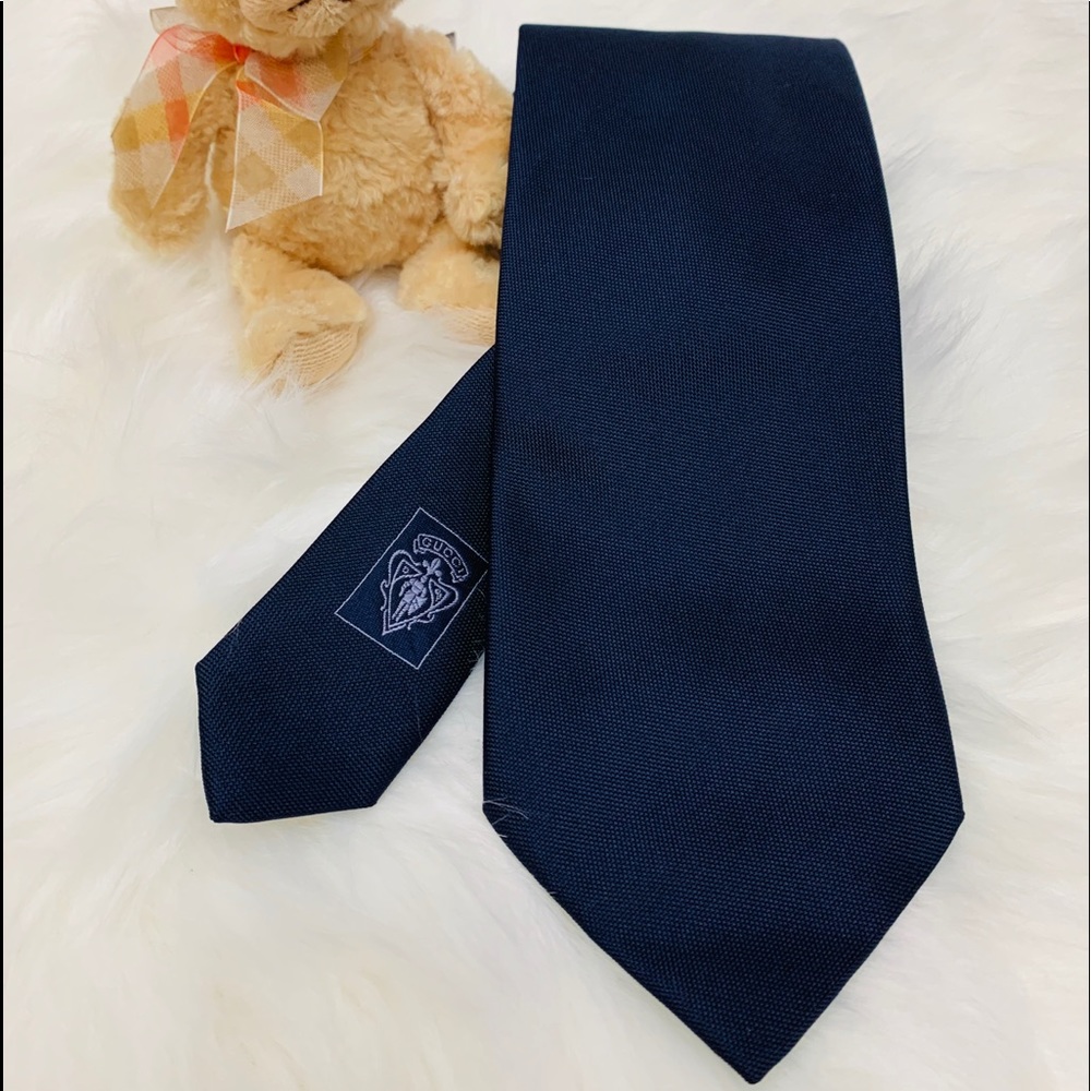 Gucci Navy Blue, Silk Satin, Necktie